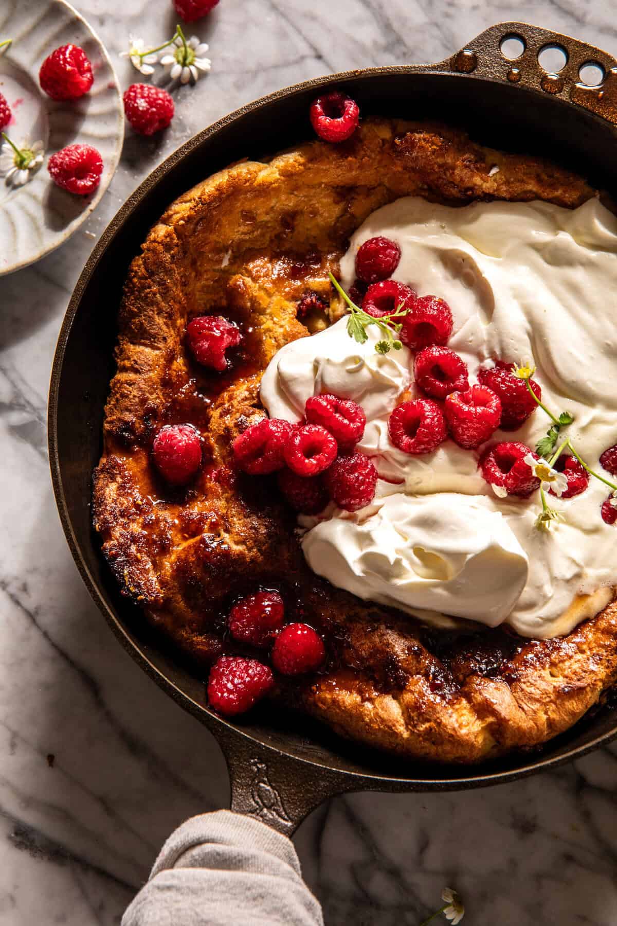 The Ultimate Apricot Raspberry Puffed Dutch Baby Pancake